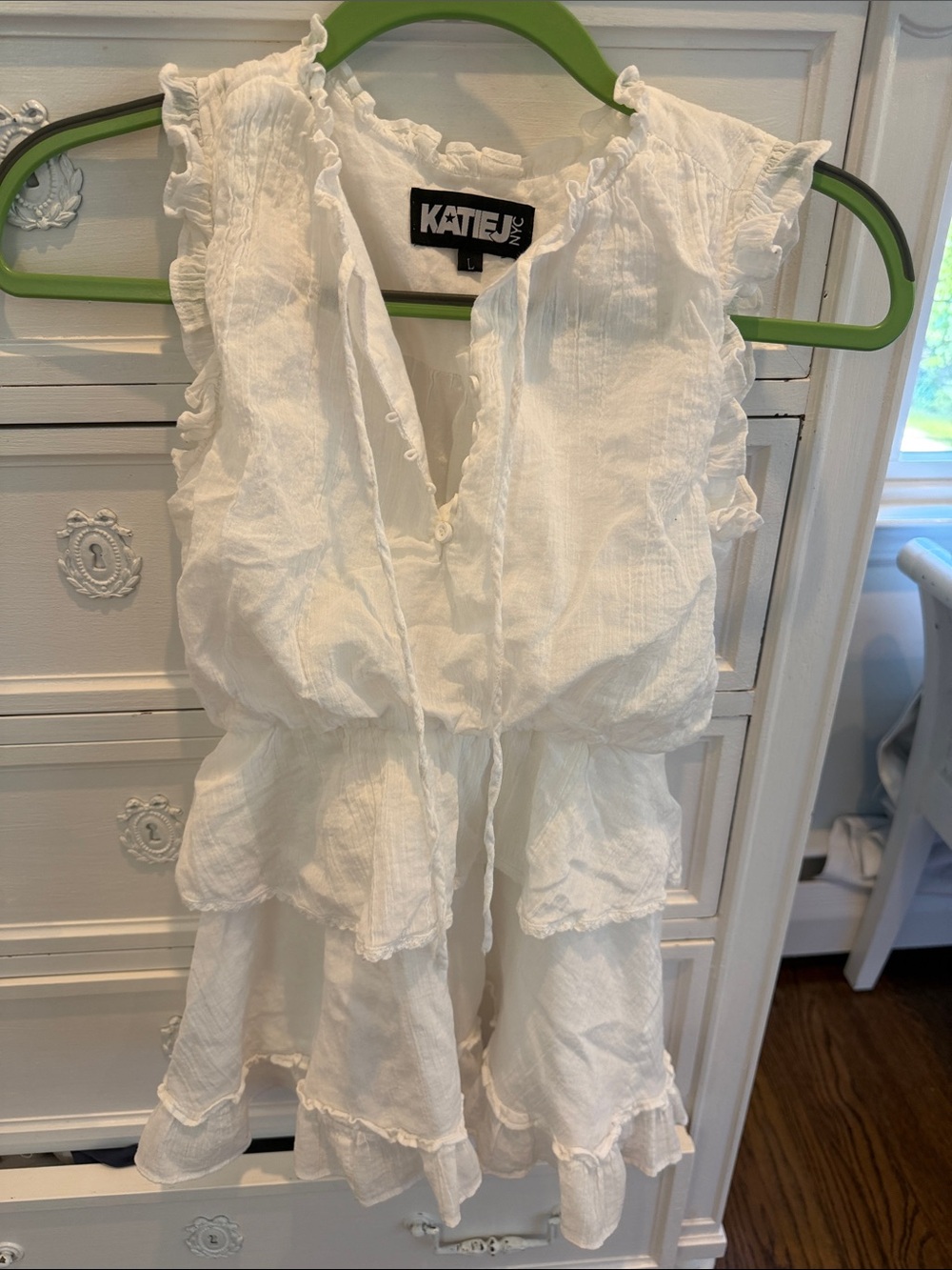 KATIE J White Ruffled Sleeveless Romper
